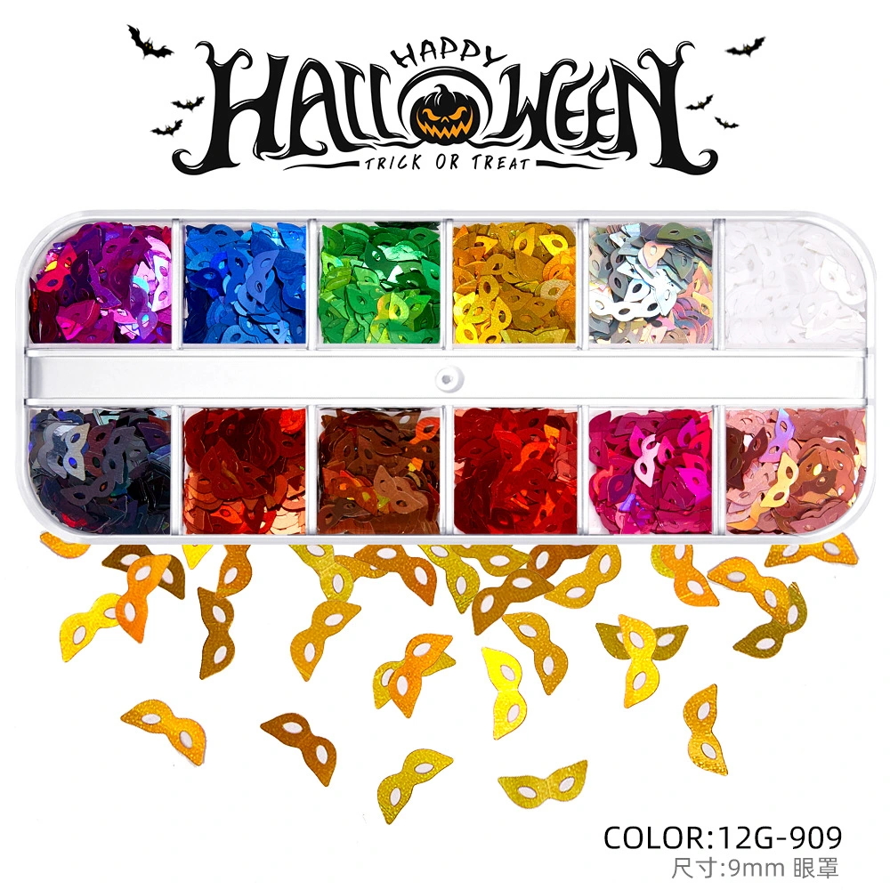 Nail Art Decorations 12 Grids Mixed Design DIY Decoration Pumpkin Ghost Cat Spider Skeleton Halloween Nail Sequins