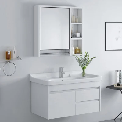 Foshan-Waschtisch im deutschen Stil, Massivholz, weiß lackiert, Badezimmer-Waschtisch